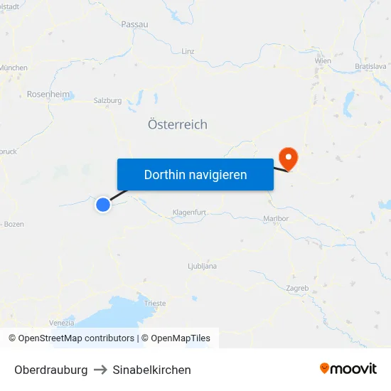 Oberdrauburg to Sinabelkirchen map