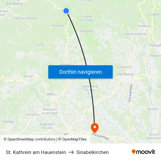 St. Kathrein am Hauenstein to Sinabelkirchen map