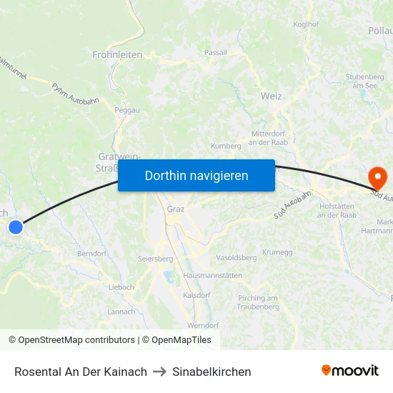 Rosental An Der Kainach to Sinabelkirchen map