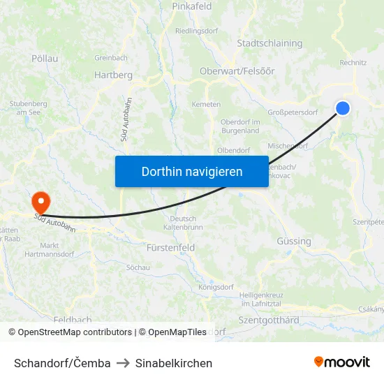 Schandorf/Čemba to Sinabelkirchen map