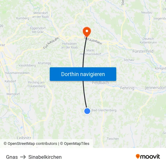 Gnas to Sinabelkirchen map