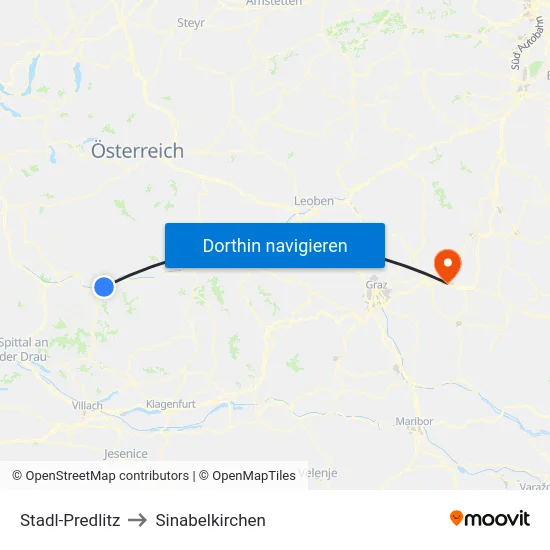 Stadl-Predlitz to Sinabelkirchen map