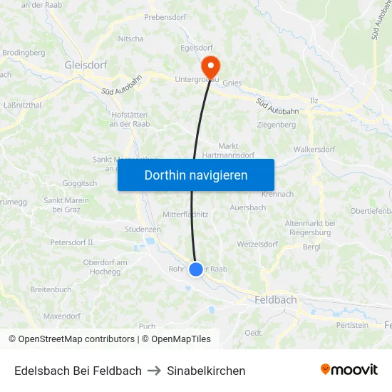 Edelsbach Bei Feldbach to Sinabelkirchen map