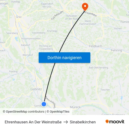 Ehrenhausen An Der Weinstraße to Sinabelkirchen map