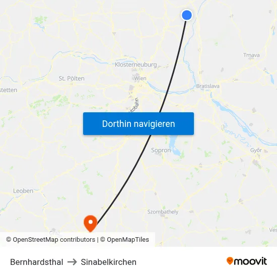 Bernhardsthal to Sinabelkirchen map