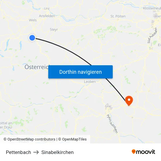 Pettenbach to Sinabelkirchen map