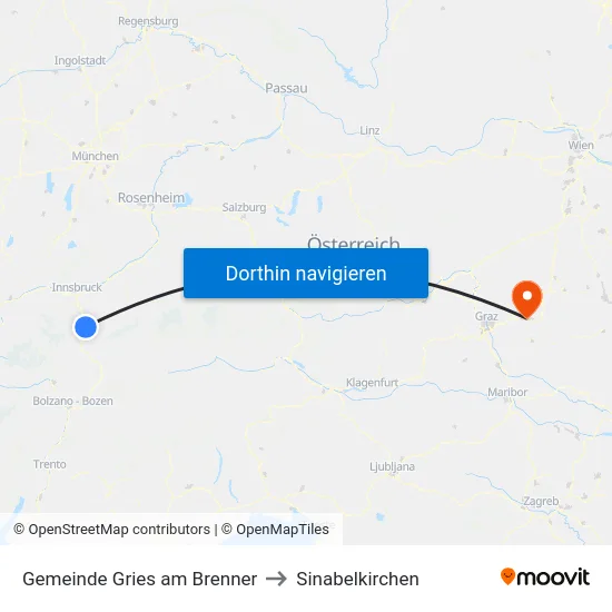 Gemeinde Gries am Brenner to Sinabelkirchen map