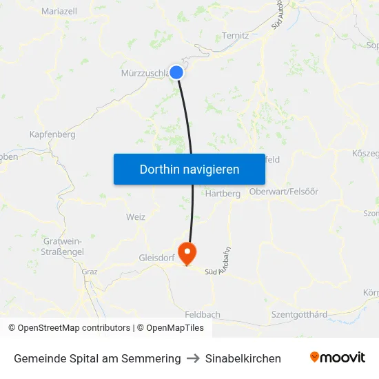 Gemeinde Spital am Semmering to Sinabelkirchen map