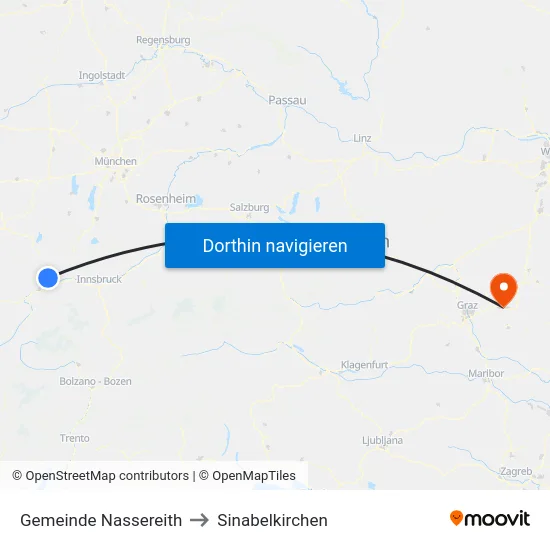 Gemeinde Nassereith to Sinabelkirchen map