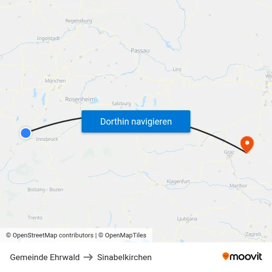 Gemeinde Ehrwald to Sinabelkirchen map