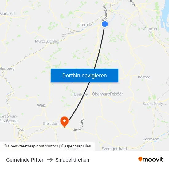 Gemeinde Pitten to Sinabelkirchen map