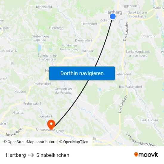 Hartberg to Sinabelkirchen map