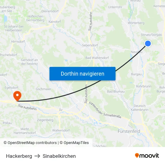 Hackerberg to Sinabelkirchen map