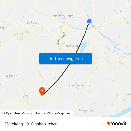 Marchegg to Sinabelkirchen map