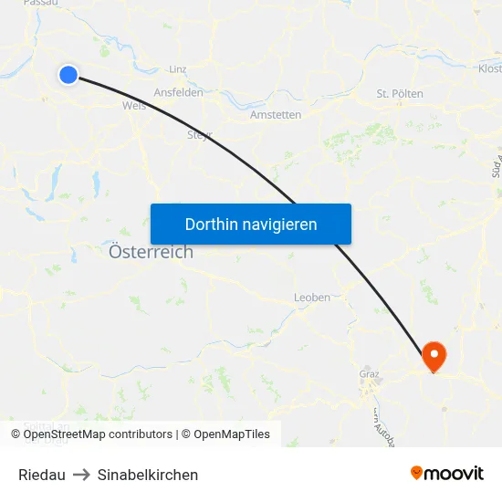 Riedau to Sinabelkirchen map