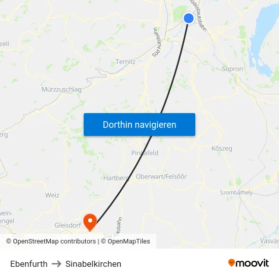 Ebenfurth to Sinabelkirchen map