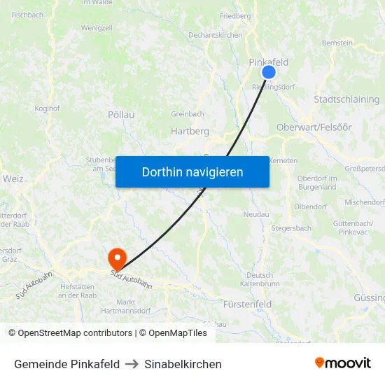 Gemeinde Pinkafeld to Sinabelkirchen map