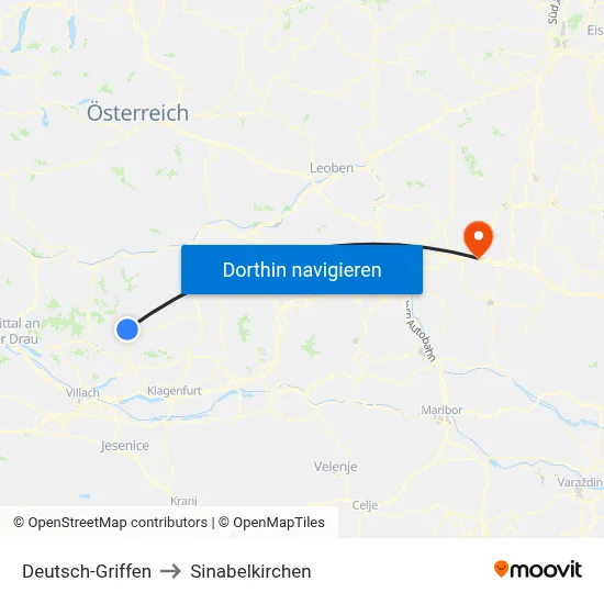 Deutsch-Griffen to Sinabelkirchen map