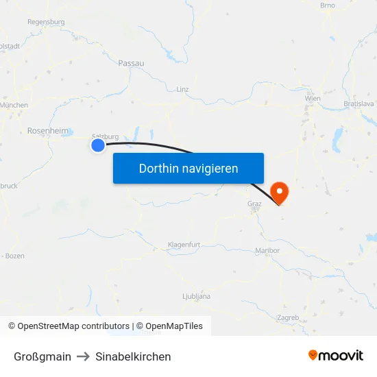 Großgmain to Sinabelkirchen map