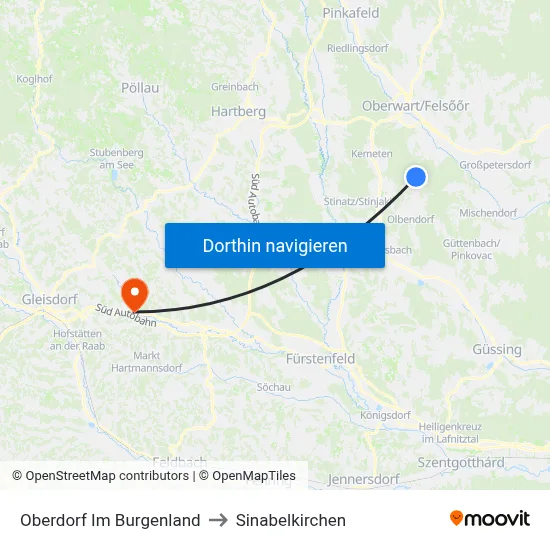 Oberdorf Im Burgenland to Sinabelkirchen map