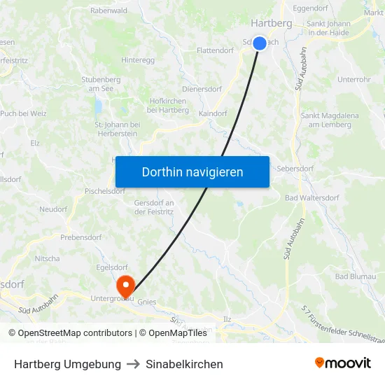 Hartberg Umgebung to Sinabelkirchen map