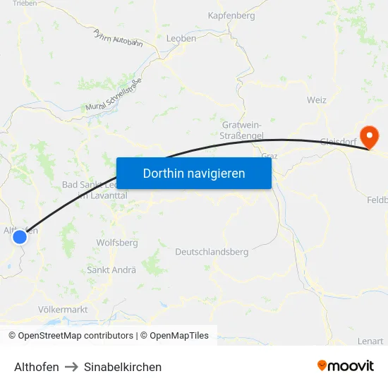 Althofen to Sinabelkirchen map