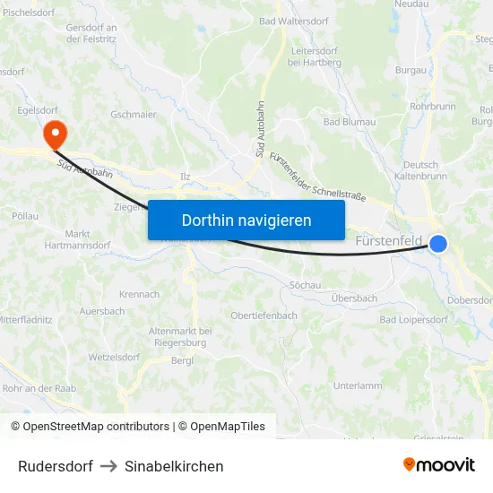 Rudersdorf to Sinabelkirchen map