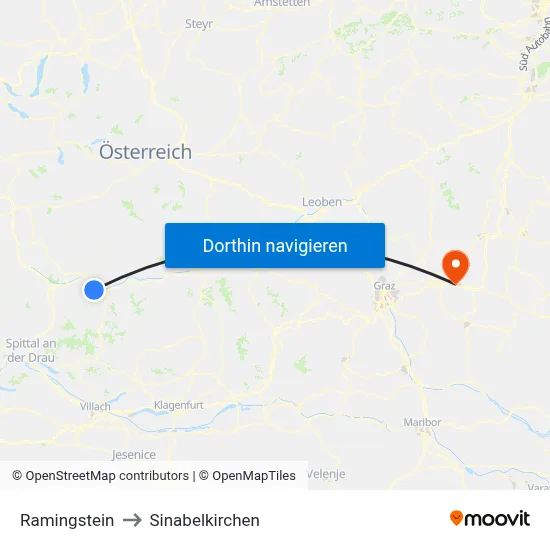 Ramingstein to Sinabelkirchen map