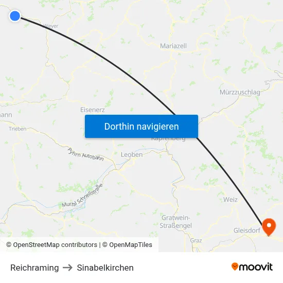 Reichraming to Sinabelkirchen map