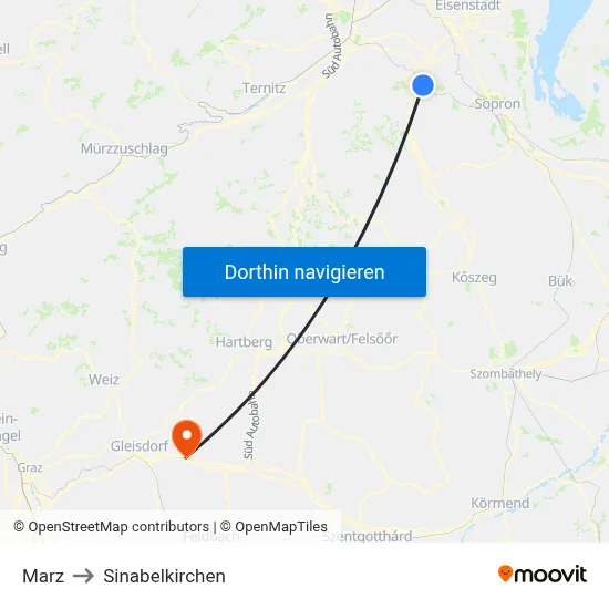 Marz to Sinabelkirchen map