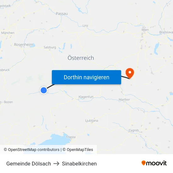 Gemeinde Dölsach to Sinabelkirchen map