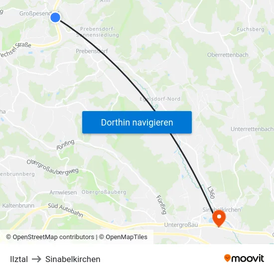Ilztal to Sinabelkirchen map