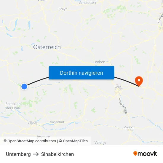 Unternberg to Sinabelkirchen map