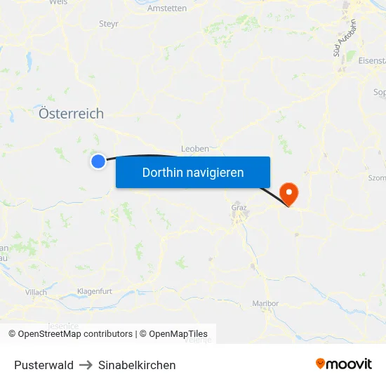 Pusterwald to Sinabelkirchen map