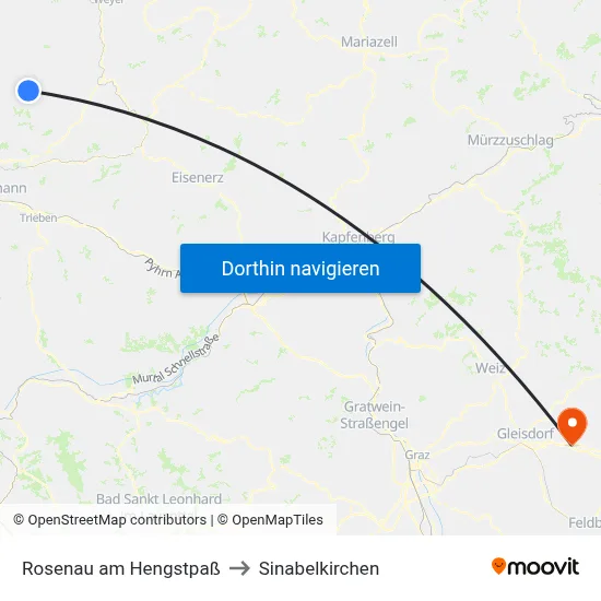 Rosenau am Hengstpaß to Sinabelkirchen map