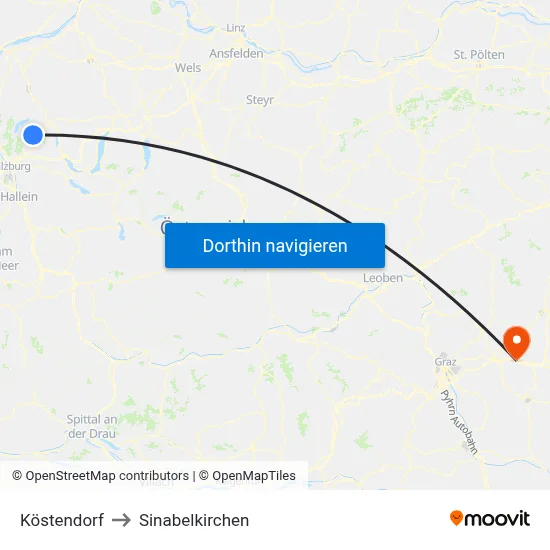 Köstendorf to Sinabelkirchen map