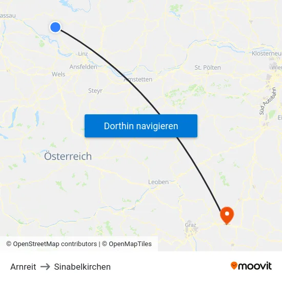 Arnreit to Sinabelkirchen map