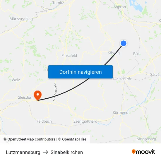 Lutzmannsburg to Sinabelkirchen map