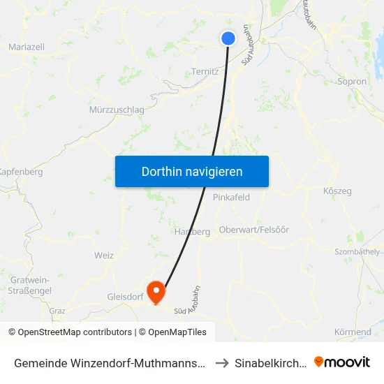 Gemeinde Winzendorf-Muthmannsdorf to Sinabelkirchen map