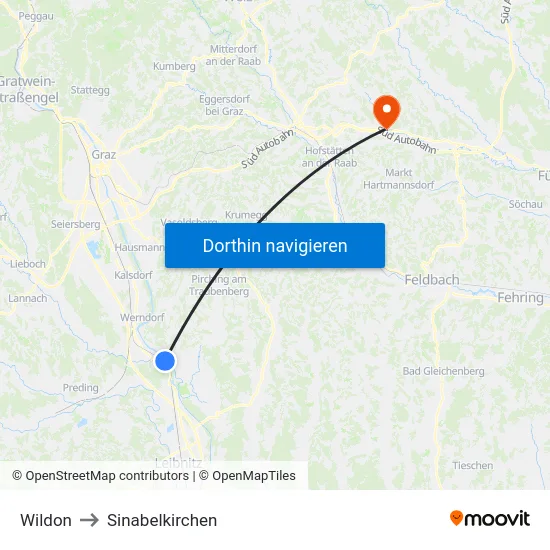 Wildon to Sinabelkirchen map