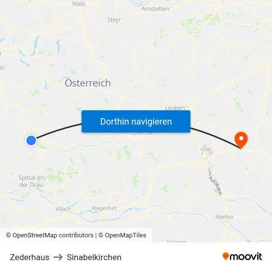Zederhaus to Sinabelkirchen map