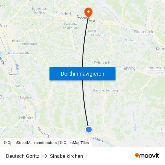Deutsch Goritz to Sinabelkirchen map