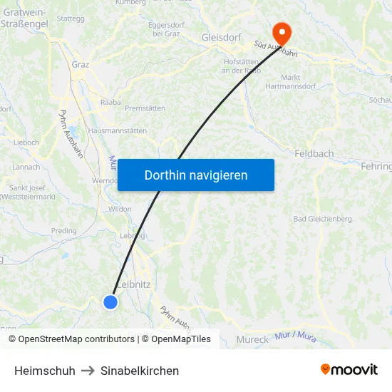 Heimschuh to Sinabelkirchen map