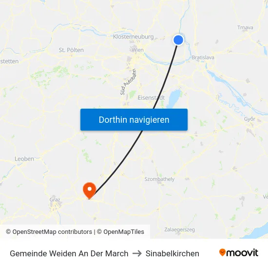 Gemeinde Weiden An Der March to Sinabelkirchen map