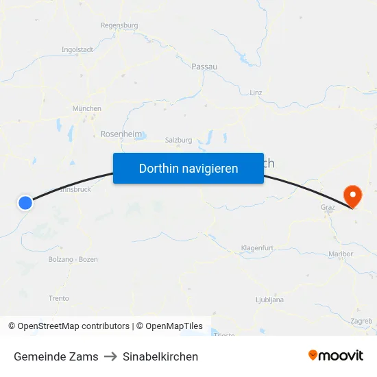 Gemeinde Zams to Sinabelkirchen map