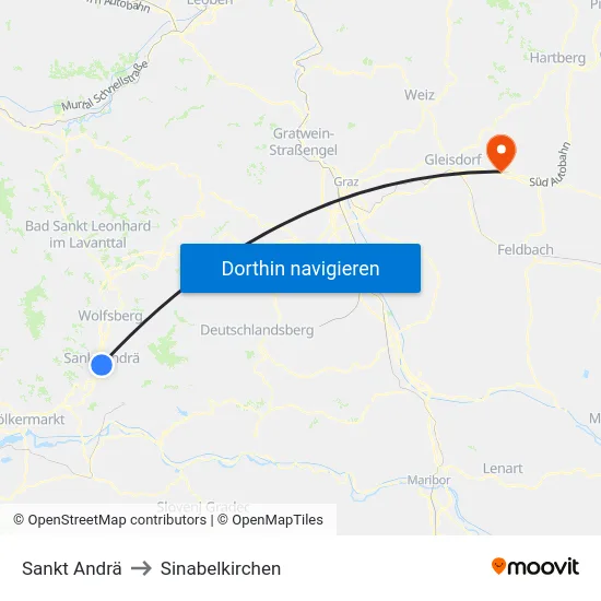 Sankt Andrä to Sinabelkirchen map