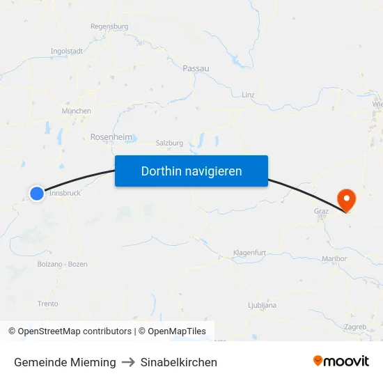 Gemeinde Mieming to Sinabelkirchen map