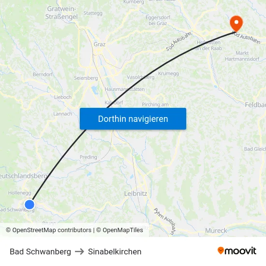Bad Schwanberg to Sinabelkirchen map