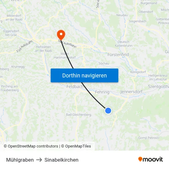 Mühlgraben to Sinabelkirchen map