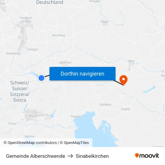 Gemeinde Alberschwende to Sinabelkirchen map